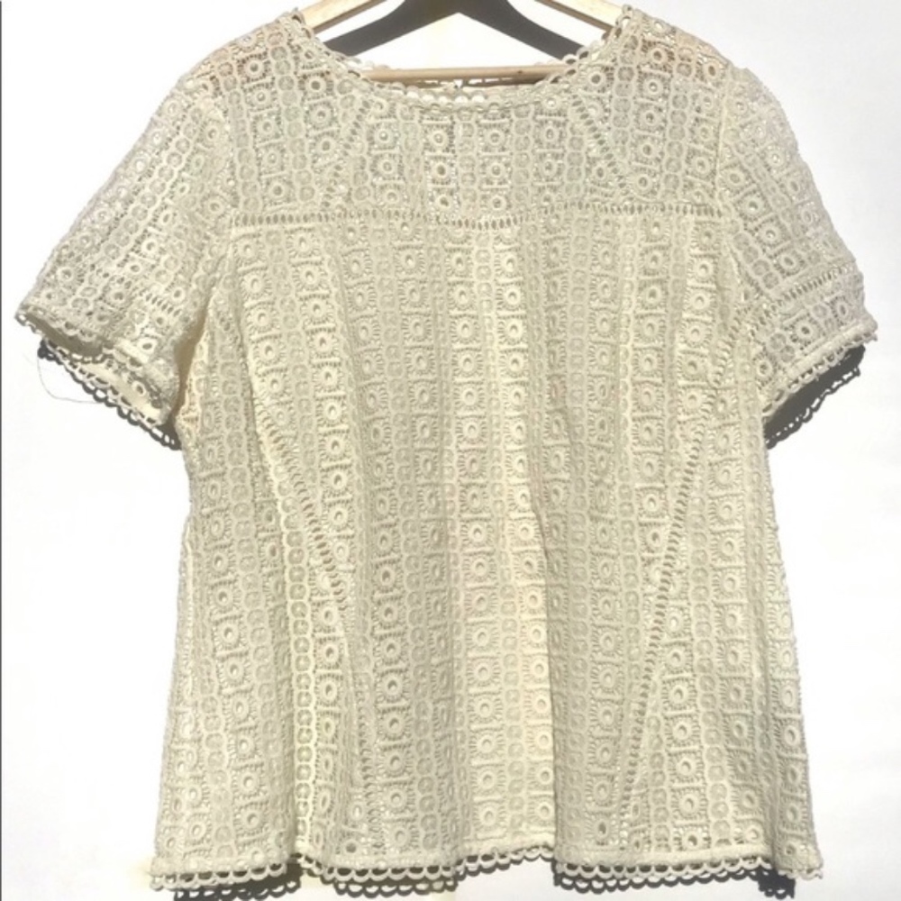 Boden Cream Lace Eyelet Crochet Blouse Top Size 18